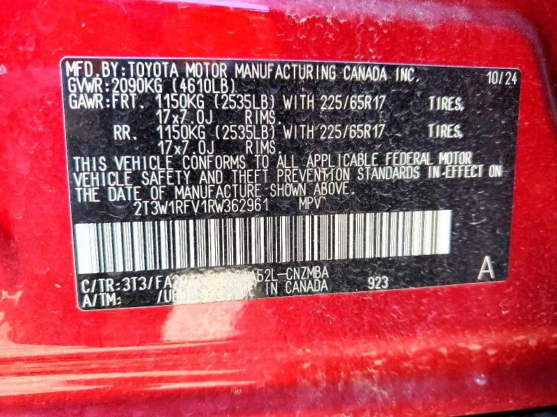 52344076 :رقم المزاد ، 2T3W1RFV1RW362961 vin ، 2024 Toyota Rav4 مزاد بيع