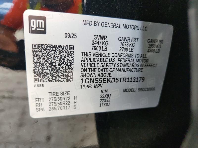 Aukcja sprzedaży 2026 Chevrolet Suburban, vin: 1GNS5EKD5TR113179, numer aukcji: 52960176
