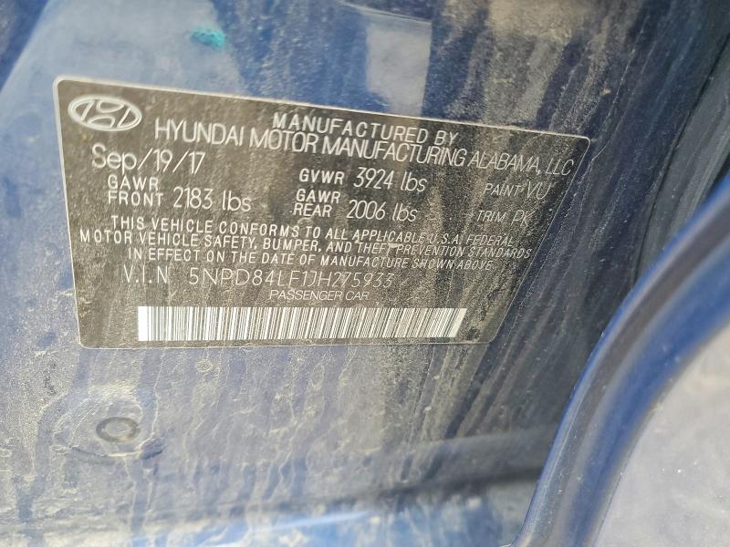 Продажа на аукционе авто 2018 Hyundai Elantra, vin: 5NPD84LF1JH275933, номер лота: 53390396