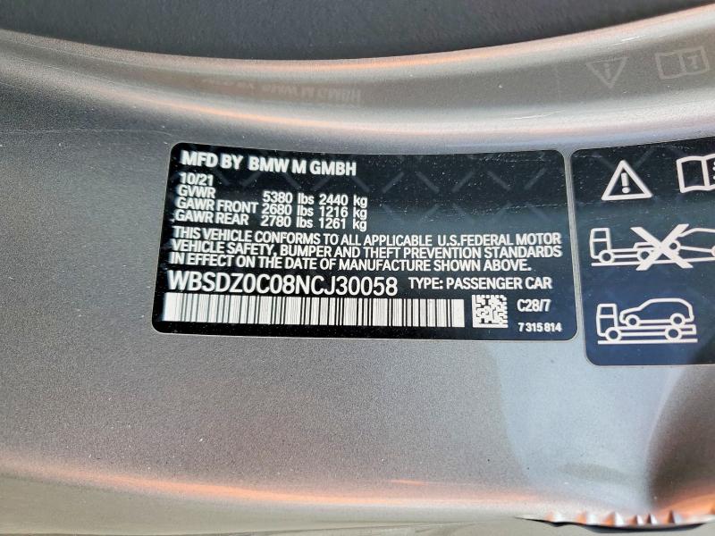 Aukcja sprzedaży 2022 Bmw M8, vin: WBSDZ0C08NCJ30058, numer aukcji: 53375586