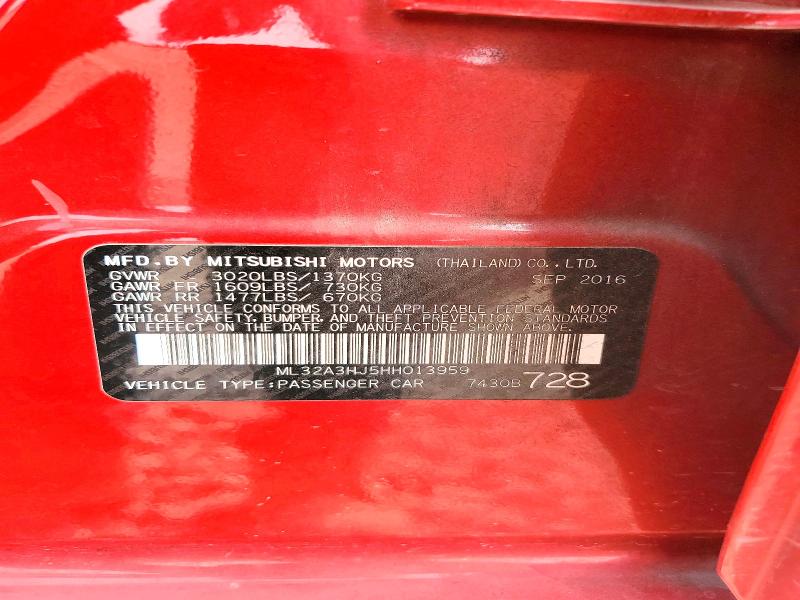Aukcja sprzedaży 2017 Mitsubishi Mirage, vin: ML32A3HJ5HH013959, numer aukcji: 52413466