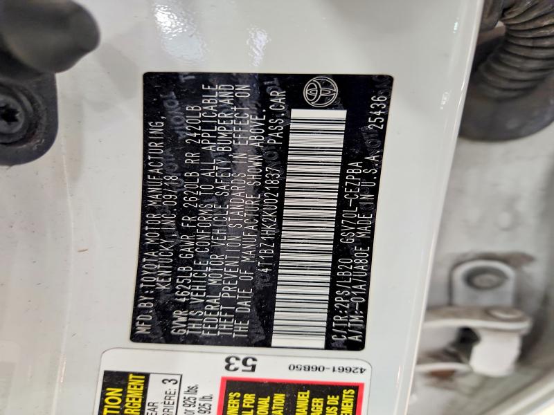 53293506 :رقم المزاد ، 4T1BZ1HK2KU021837 vin ، 2019 Toyota Camry مزاد بيع