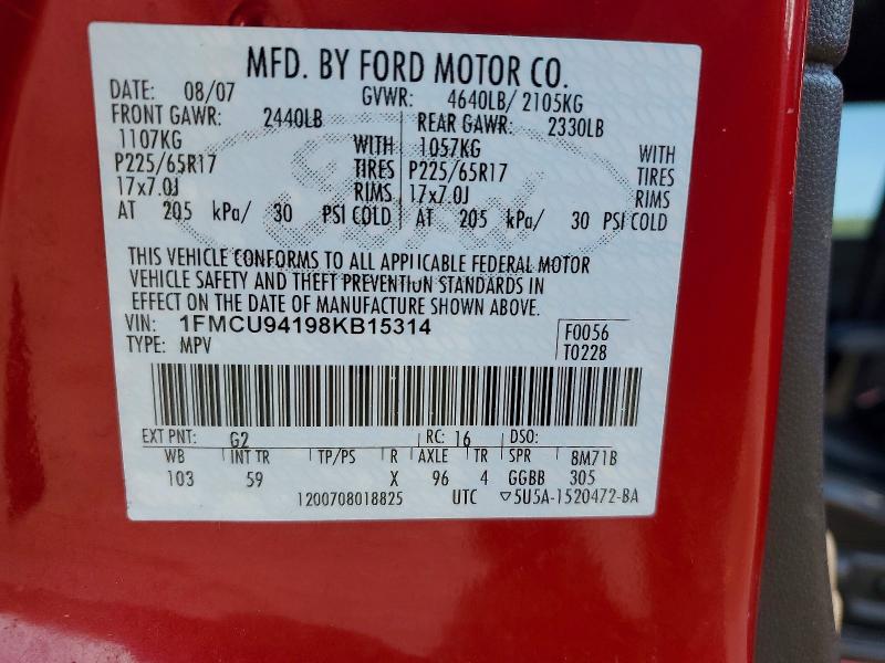 Продаж на аукціоні авто 2008 Ford Escape, vin: 1FMCU94198KB15314, номер лоту: 52501826