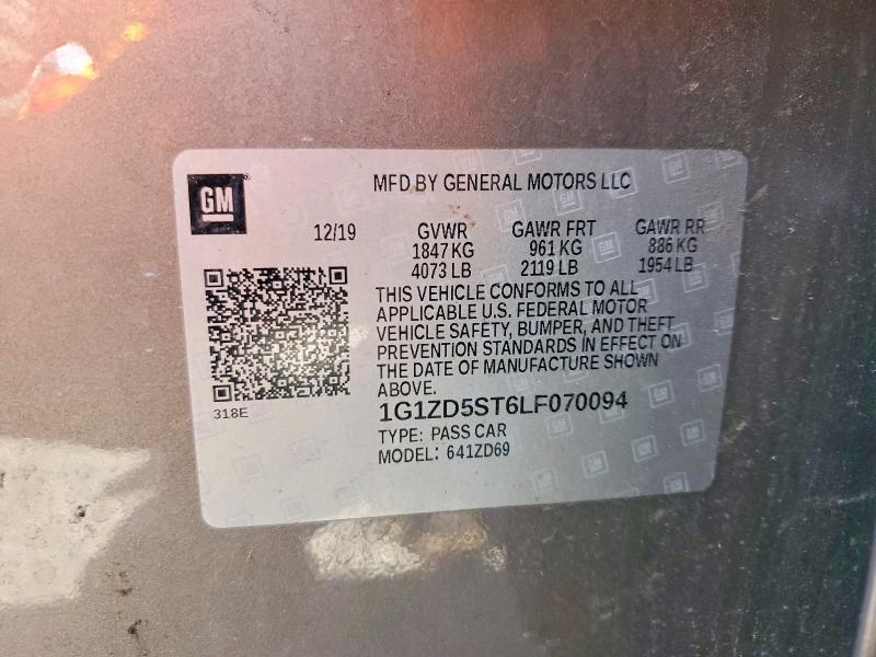 53183816 :رقم المزاد ، 1G1ZD5ST6LF070094 vin ، 2020 Chevrolet Malibu مزاد بيع