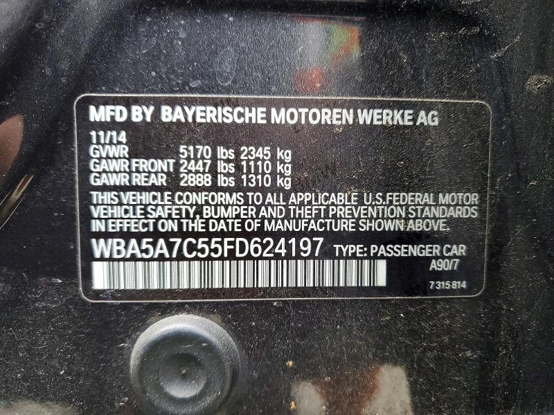 54593136 :رقم المزاد ، WBA5A7C55FD624197 vin ، 2015 Bmw 528 مزاد بيع