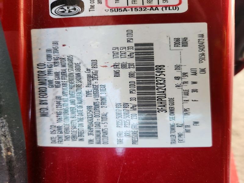 Продажа на аукционе авто 2012 Ford Fusion, vin: 3FAHP0JA2CR375498, номер лота: 53085706