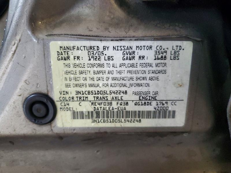 Продажа на аукционе авто 2005 Nissan Sentra, vin: 3N1CB51D05L542248, номер лота: 52222876