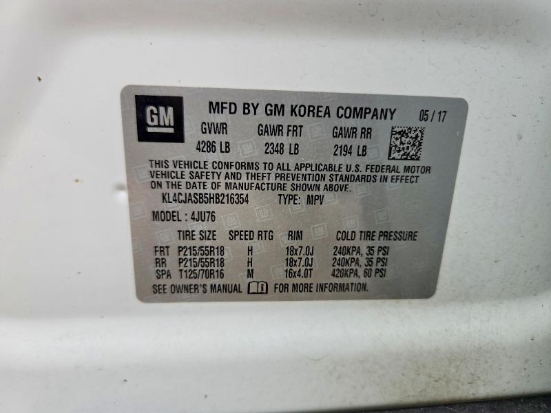 Продажа на аукционе авто 2017 Buick Encore, vin: KL4CJASB5HB216354, номер лота: 55574176