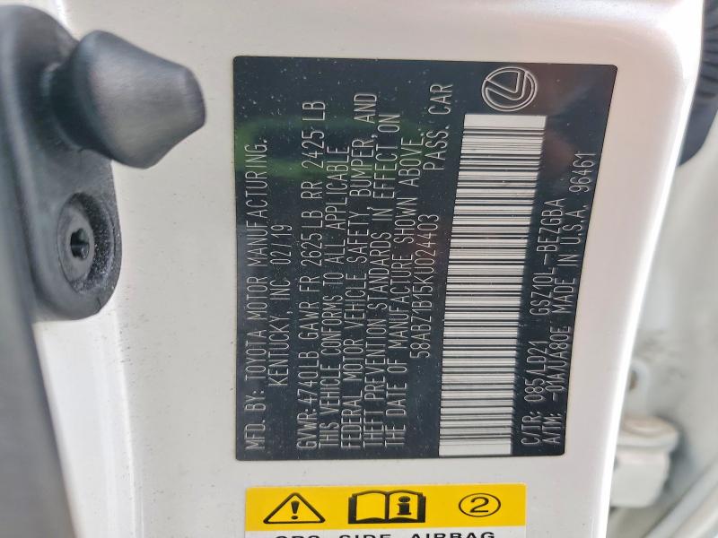 2019 Lexus Es მანქანა იყიდება აუქციონზე, vin: 58ABZ1B15KU024403, აუქციონის ნომერი: 51016806