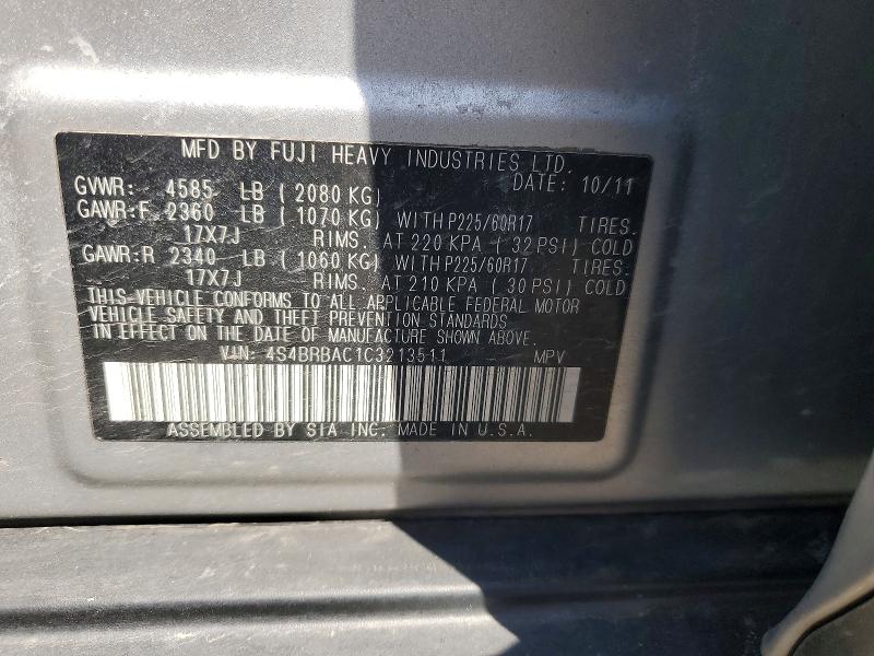 51956316 :رقم المزاد ، 4S4BRBAC1C3213511 vin ، 2012 Subaru Outback مزاد بيع