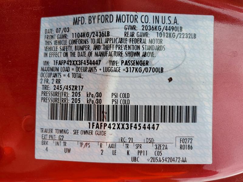 Aukcja sprzedaży 2003 Ford Mustang, vin: 1FAFP42XX3F454447, numer aukcji: 53430706