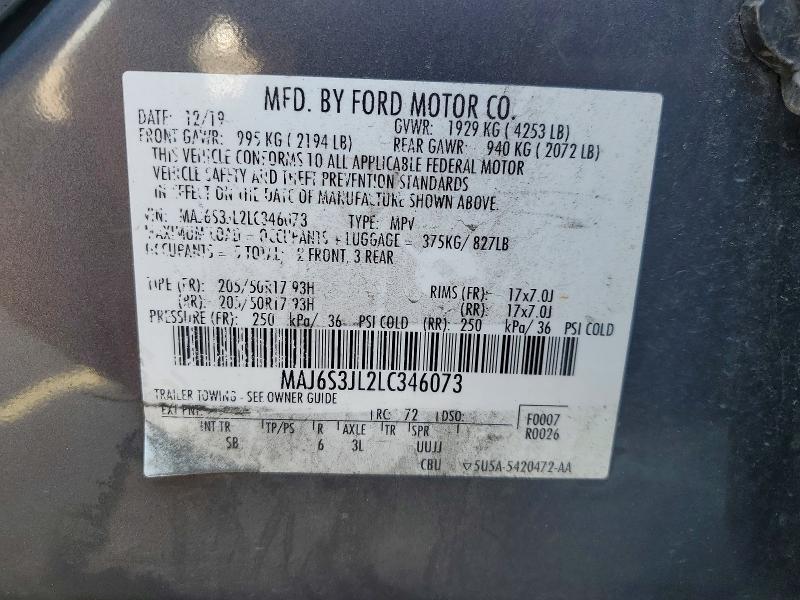 Продажа на аукционе авто 2020 Ford Ecosport, vin: MAJ6S3JL2LC346073, номер лота: 53903546