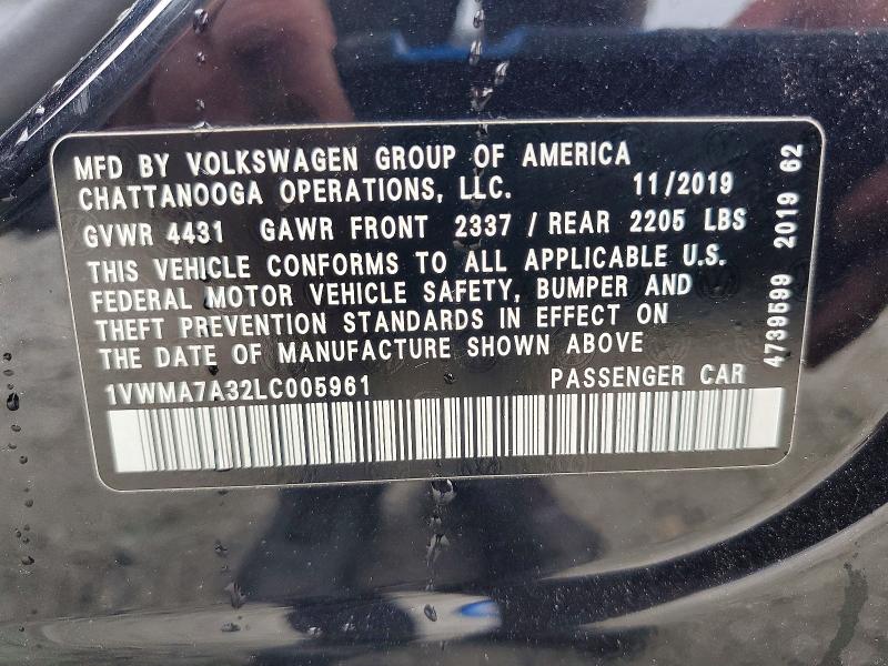Продажа на аукционе авто 2020 Volkswagen Passat, vin: 1VWMA7A32LC005961, номер лота: 52379696