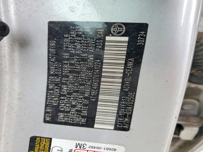 2007 Toyota Camry მანქანა იყიდება აუქციონზე, vin: 4T1BE46K07U141224, აუქციონის ნომერი: 53119886