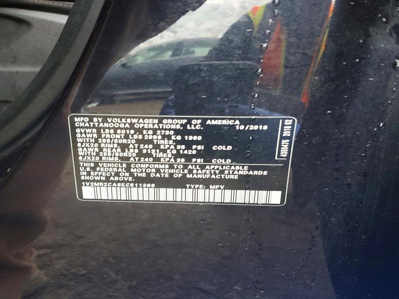 2019 Volkswagen Atlas მანქანა იყიდება აუქციონზე, vin: 1V2MR2CA8KC511396, აუქციონის ნომერი: 53012236