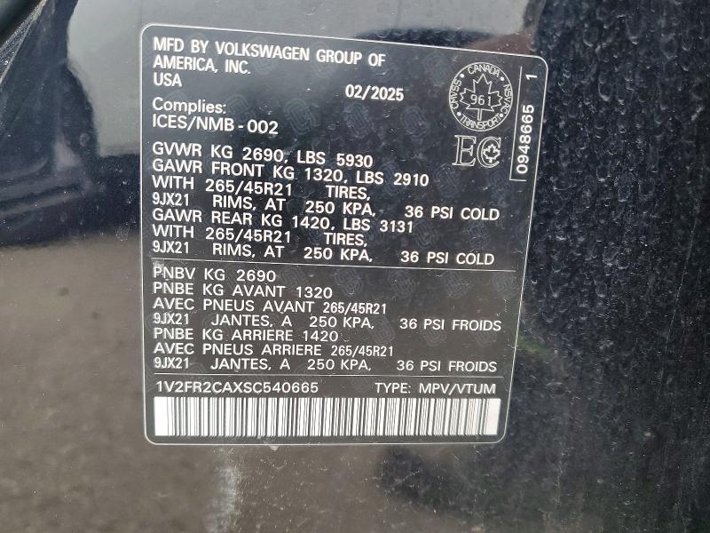 Продаж на аукціоні авто 2025 Volkswagen Atlas, vin: 1V2FR2CAXSC540665, номер лоту: 50834526