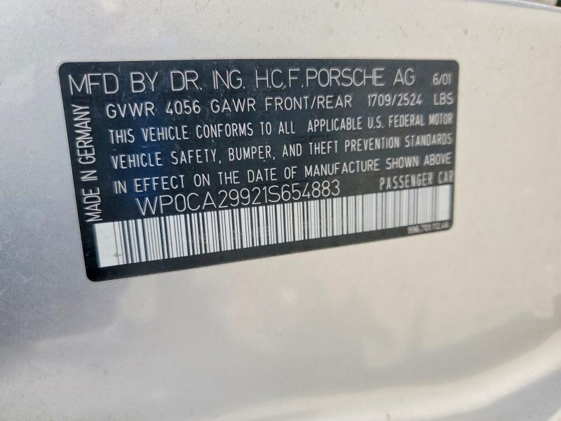 2001 Porsche 911 მანქანა იყიდება აუქციონზე, vin: WP0CA29921S654883, აუქციონის ნომერი: 53846346