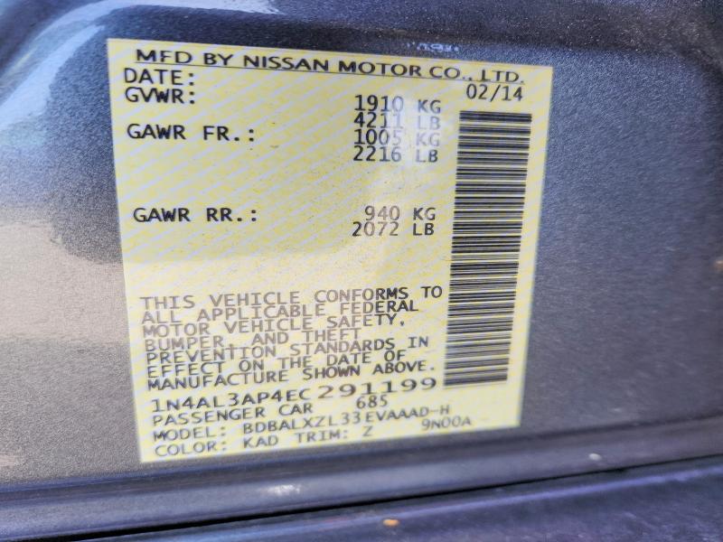 2014 Nissan Altima მანქანა იყიდება აუქციონზე, vin: 1N4AL3AP4EC291199, აუქციონის ნომერი: 52919916