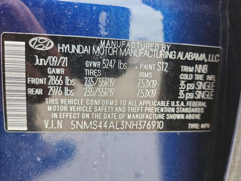 Продаж на аукціоні авто 2022 Hyundai Santa Fe, vin: 5NMS44AL3NH376910, номер лоту: 53611706