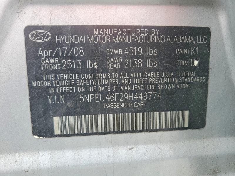 2009 Hyundai Sonata მანქანა იყიდება აუქციონზე, vin: 5NPEU46F29H449774, აუქციონის ნომერი: 54185046