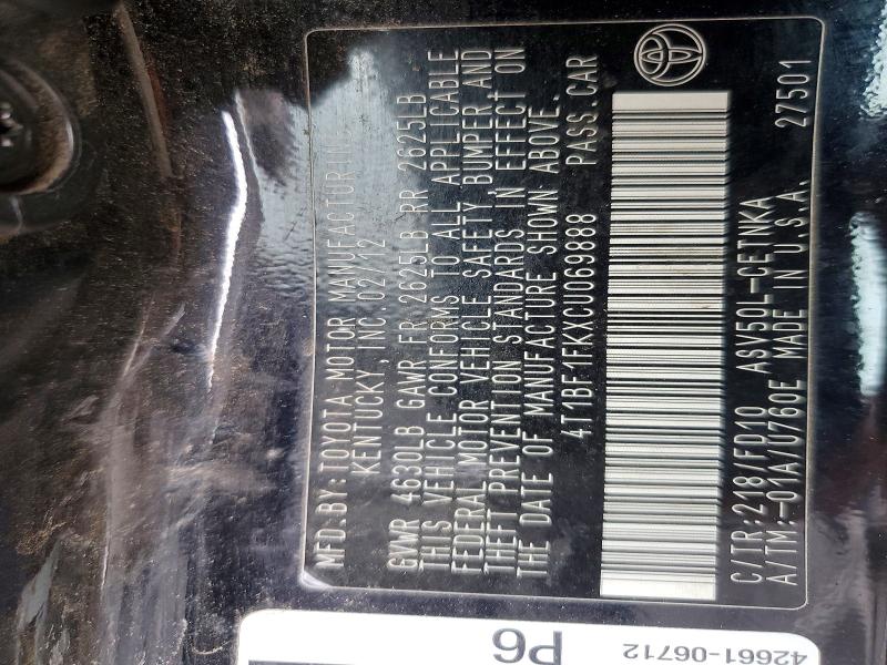 2012 Toyota Camry მანქანა იყიდება აუქციონზე, vin: 4T1BF1FKXCU069888, აუქციონის ნომერი: 54910096