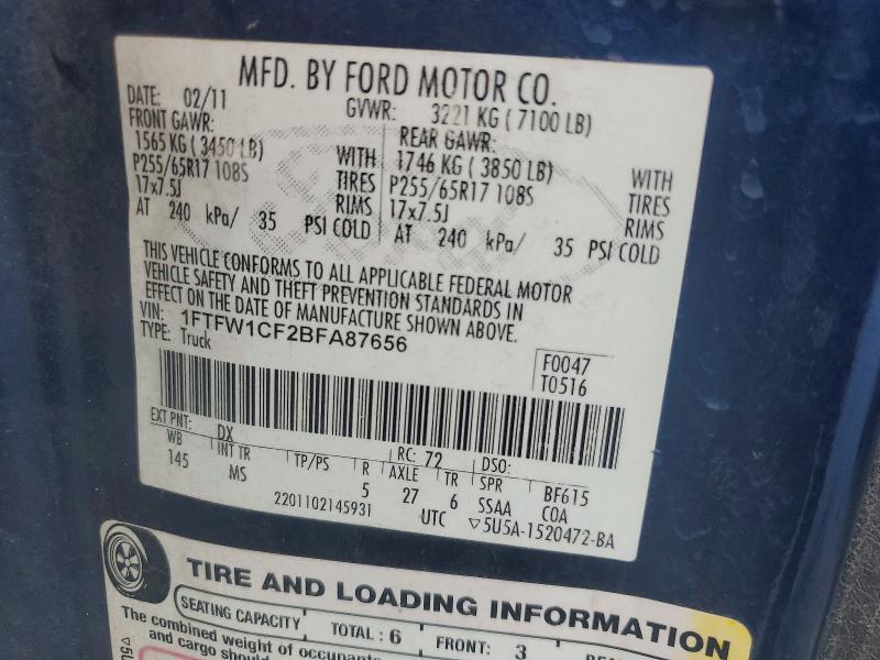 Aukcja sprzedaży 2011 Ford F150, vin: 1FTFW1CF2BFA87656, numer aukcji: 54257736