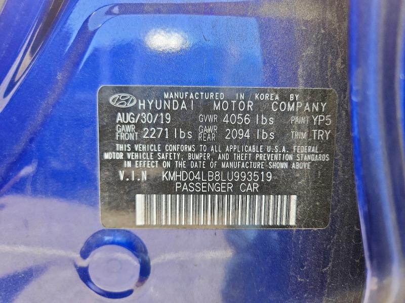 Aukcja sprzedaży 2020 Hyundai Elantra, vin: KMHD04LB8LU993519, numer aukcji: 53970866