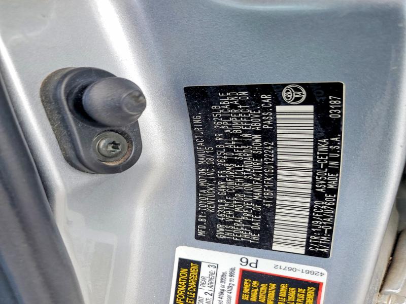 2016 Toyota Camry მანქანა იყიდება აუქციონზე, vin: 4T1BF1FK1GU122242, აუქციონის ნომერი: 52966406