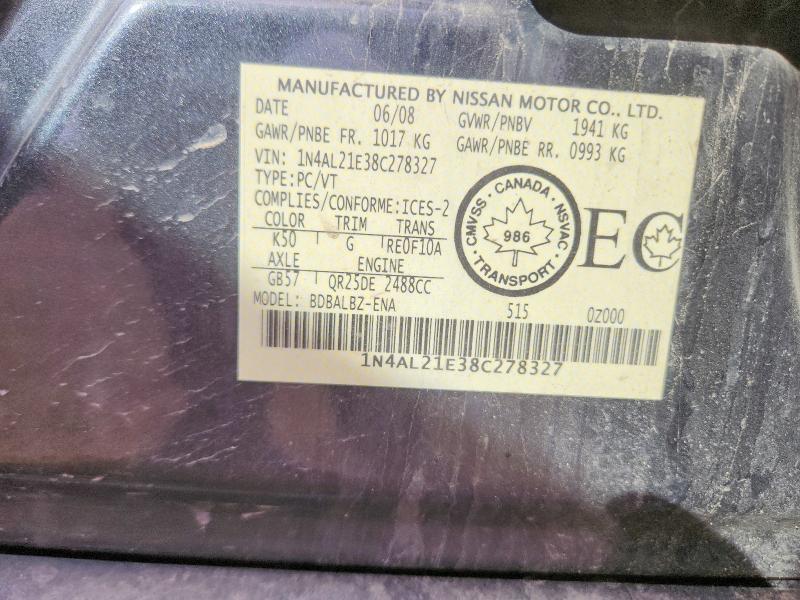 54723336 :رقم المزاد ، 1N4AL21E38C278327 vin ، 2008 Nissan Altima مزاد بيع