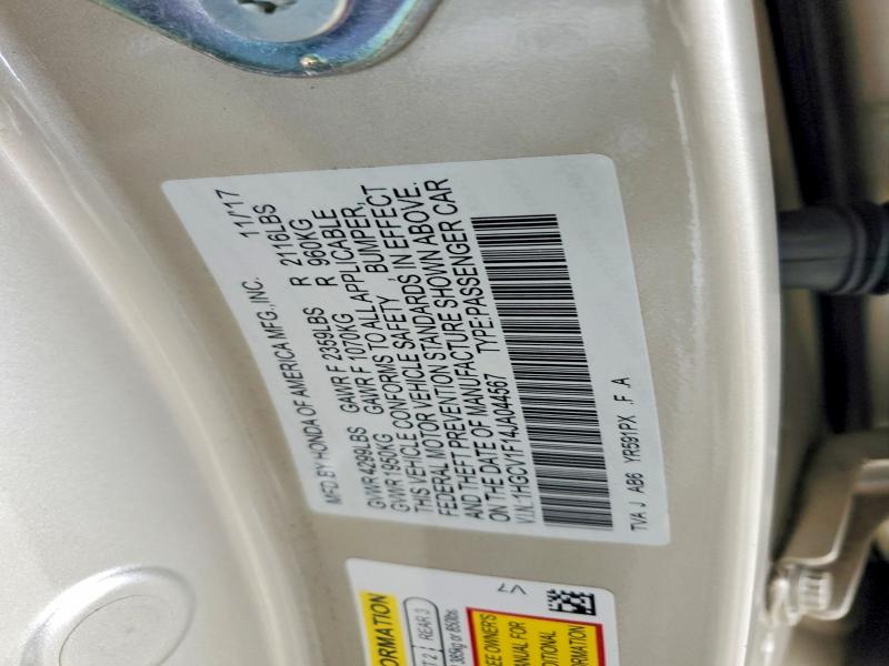 Продажа на аукционе авто 2018 Honda Accord, vin: 1HGCV1F14JA044567, номер лота: 53579336