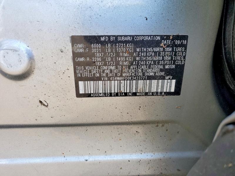 Aukcja sprzedaży 2019 Subaru Ascent, vin: 4S4WMAFD0K3423771, numer aukcji: 52347106