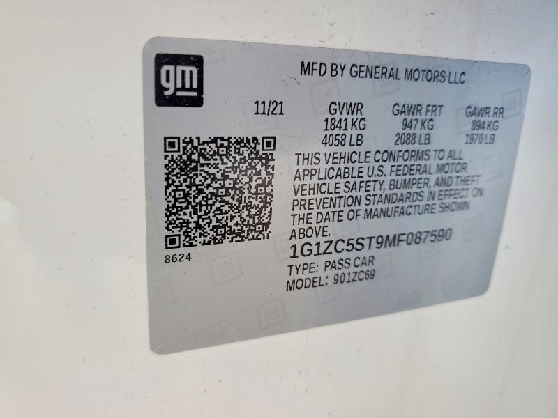 54839756 :رقم المزاد ، 1G1ZC5ST9MF087590 vin ، 2021 Chevrolet Malibu مزاد بيع