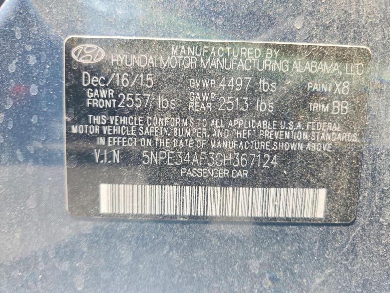 Aukcja sprzedaży 2016 Hyundai Sonata, vin: 5NPE34AF3GH367124, numer aukcji: 53852426