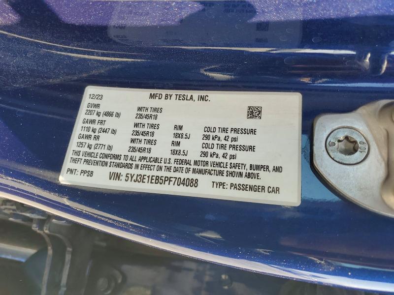 52224306 :رقم المزاد ، 5YJ3E1EB5PF704088 vin ، 2023 Tesla Model 3 مزاد بيع