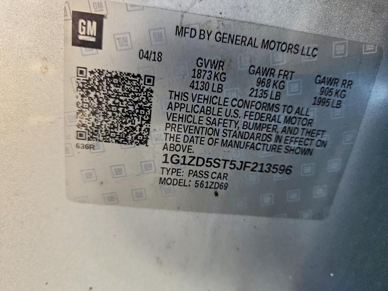 Продажа на аукционе авто 2018 Chevrolet Malibu, vin: 1G1ZD5ST5JF213596, номер лота: 52259006