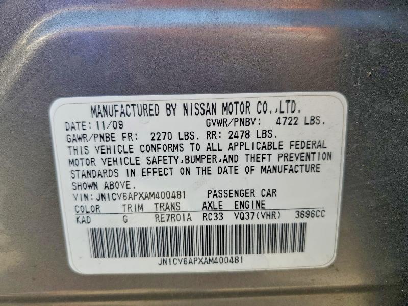 53696226 :رقم المزاد ، JN1CV6APXAM400481 vin ، 2010 Infiniti G37 Sedan مزاد بيع