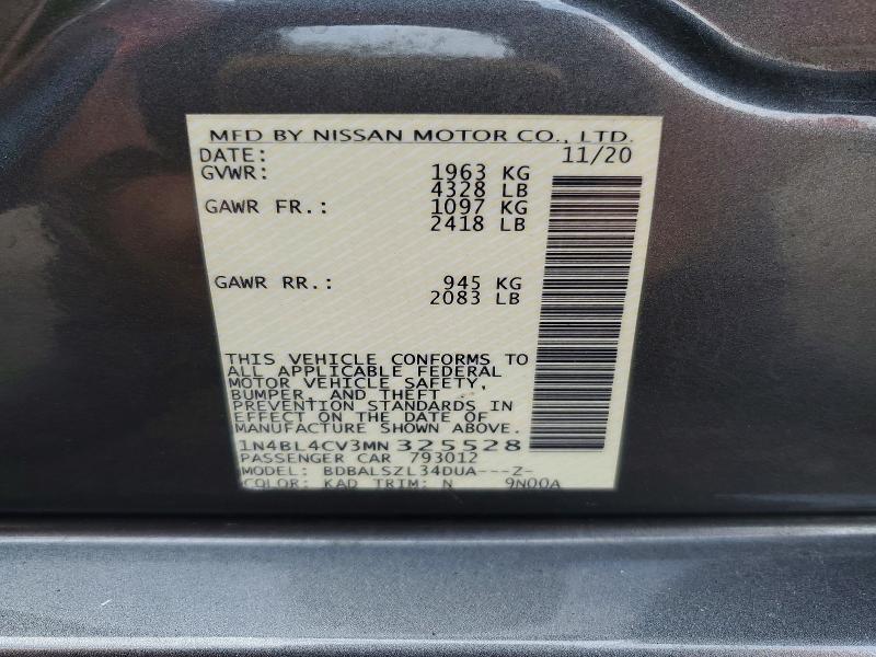 Продаж на аукціоні авто 2021 Nissan Altima, vin: 1N4BL4CV3MN325528, номер лоту: 55232696