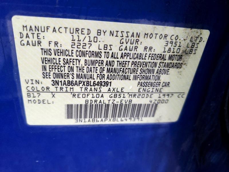 Aukcja sprzedaży 2011 Nissan Sentra, vin: 3N1AB6APXBL649391, numer aukcji: 53420816