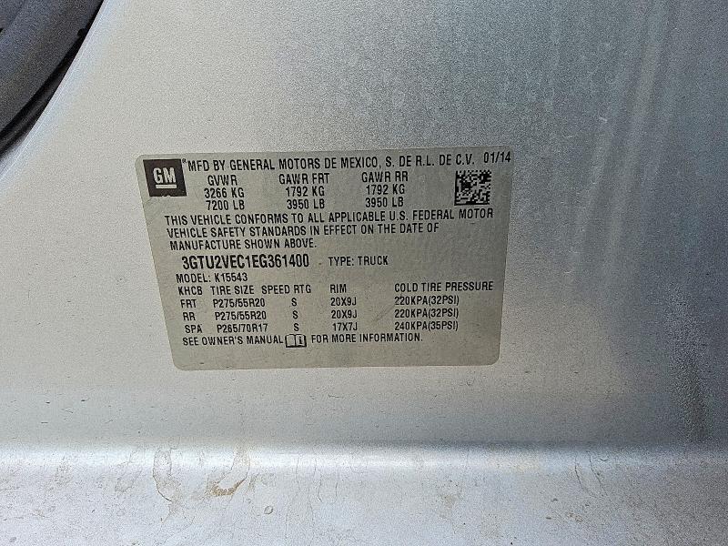 2014 Gmc Sierra მანქანა იყიდება აუქციონზე, vin: 3GTU2VEC1EG361400, აუქციონის ნომერი: 52235676