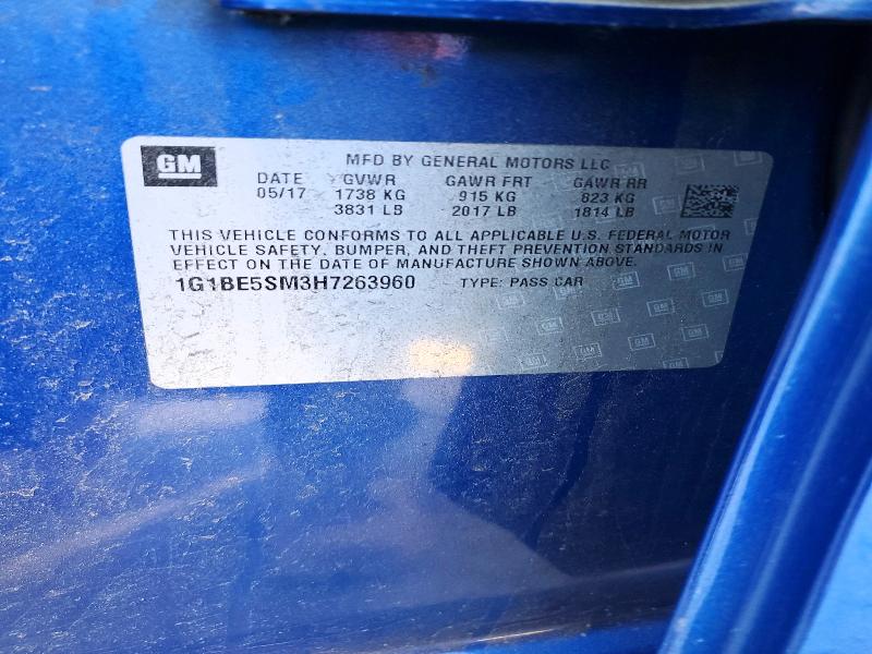 53282776 :رقم المزاد ، 1G1BE5SM3H7263960 vin ، 2017 Chevrolet Cruze مزاد بيع