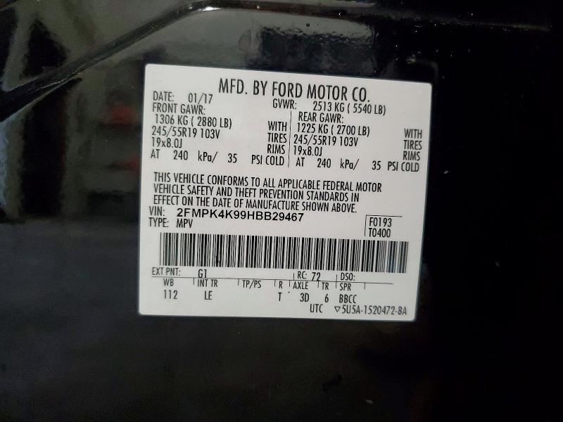 2017 Ford Edge მანქანა იყიდება აუქციონზე, vin: 2FMPK4K99HBB29467, აუქციონის ნომერი: 53140726
