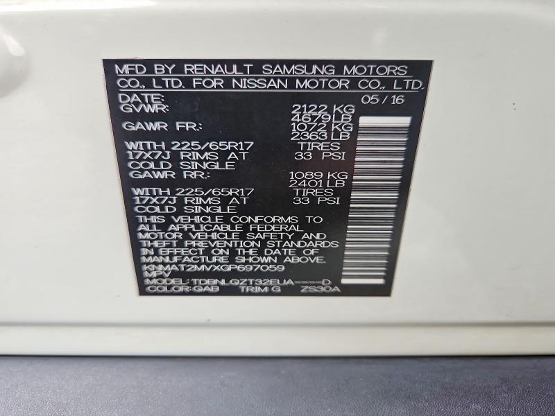 2016 Nissan Rogue მანქანა იყიდება აუქციონზე, vin: KNMAT2MVXGP697059, აუქციონის ნომერი: 53344306