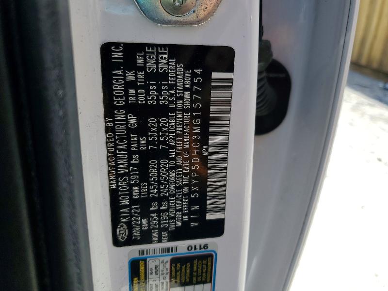 52856696 :رقم المزاد ، 5XYP5DHC3MG157754 vin ، 2021 Kia Telluride مزاد بيع