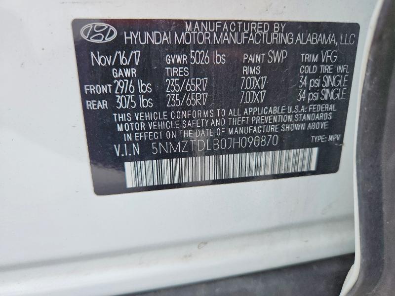 2018 Hyundai Santa Fe Sport მანქანა იყიდება აუქციონზე, vin: 5NMZTDLB0JH090870, აუქციონის ნომერი: 54551526