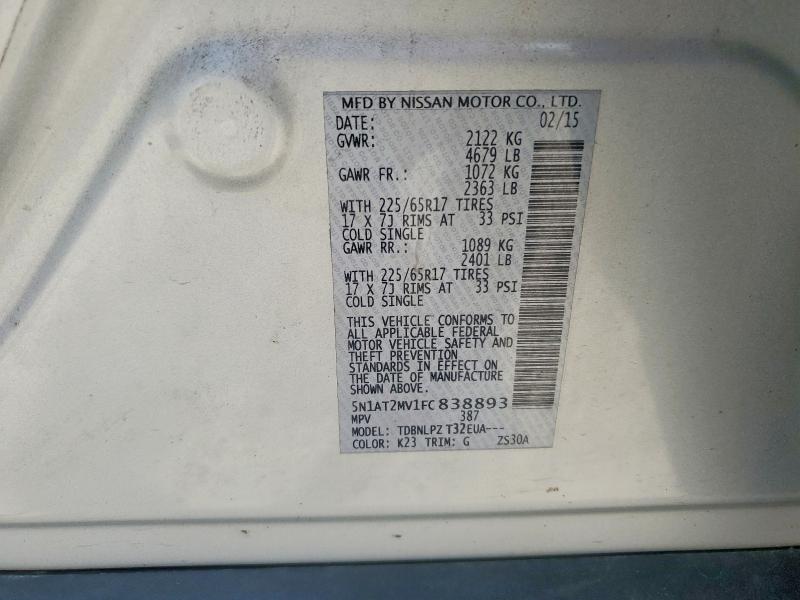 Aukcja sprzedaży 2015 Nissan Rogue, vin: 5N1AT2MV1FC838893, numer aukcji: 53473286