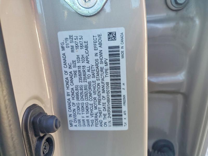 52822026 :رقم المزاد ، 2HKRW1H86KH501048 vin ، 2019 Honda Cr-v مزاد بيع