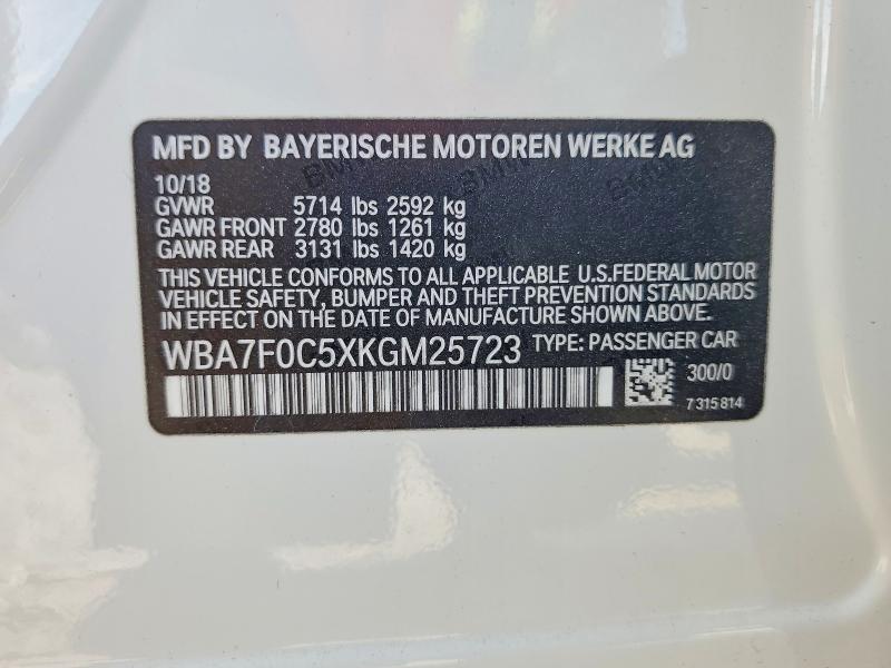 53557336 :رقم المزاد ، WBA7F0C5XKGM25723 vin ، 2019 Bmw 750 مزاد بيع