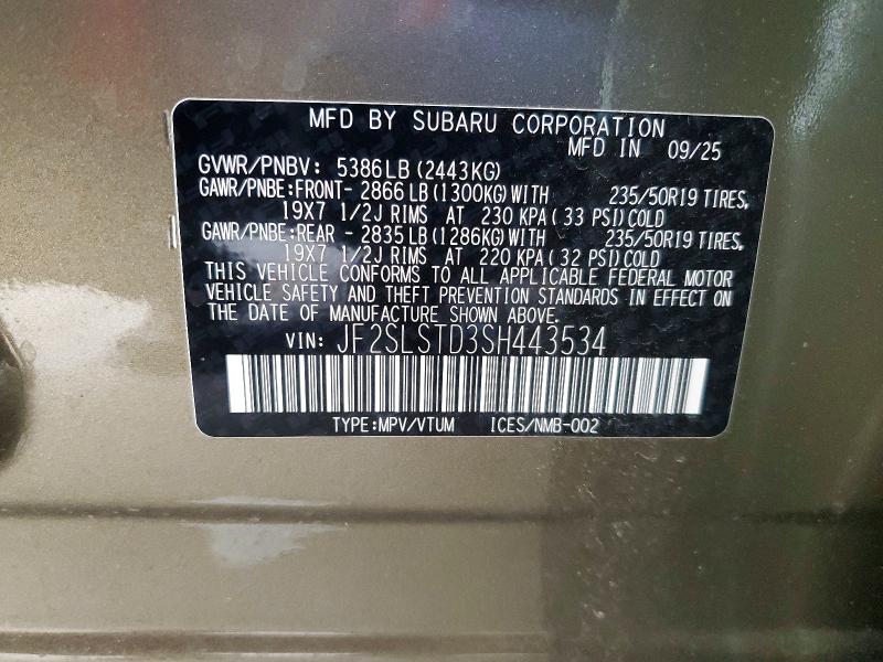 54406746 :رقم المزاد ، JF2SLSTD3SH443534 vin ، 2025 Subaru Forester مزاد بيع