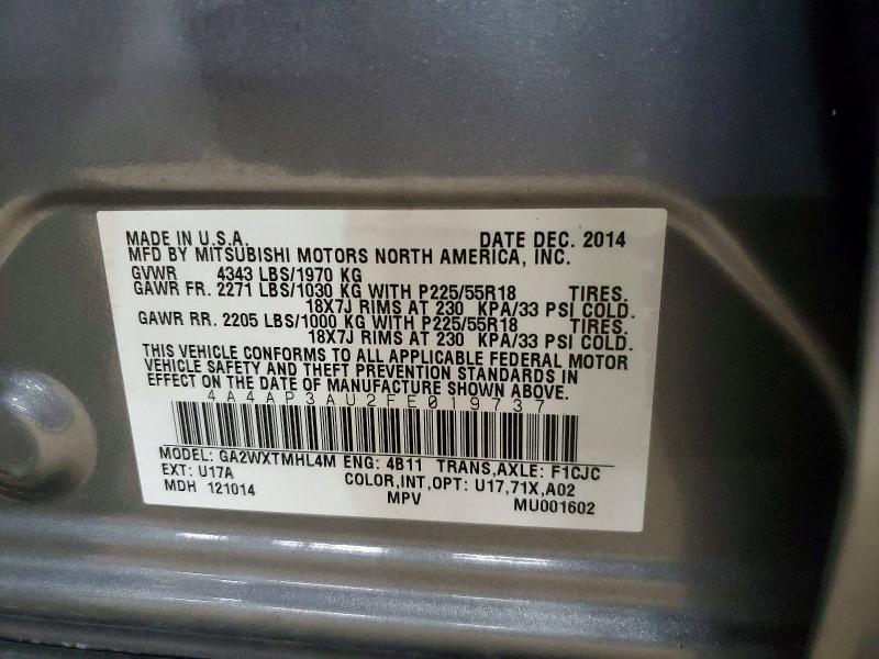 53360766 :رقم المزاد ، 4A4AP3AU2FE019737 vin ، 2015 Mitsubishi Outlander Sport مزاد بيع
