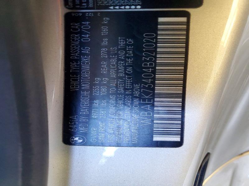 54339536 :رقم المزاد ، WBAEK73404B321020 vin ، 2004 Bmw 645 مزاد بيع